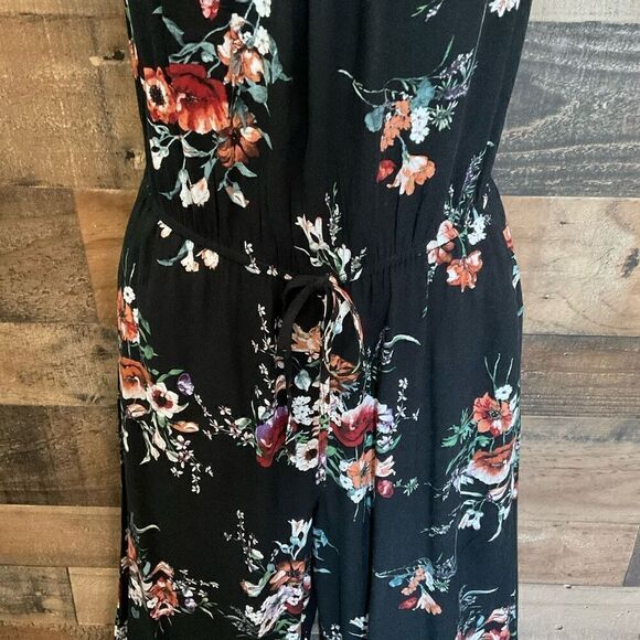 Band Of Gypsies Jumpsuit Elastic Neckline Off Shoulder Black Floral Print Small - Picture 8 of 13